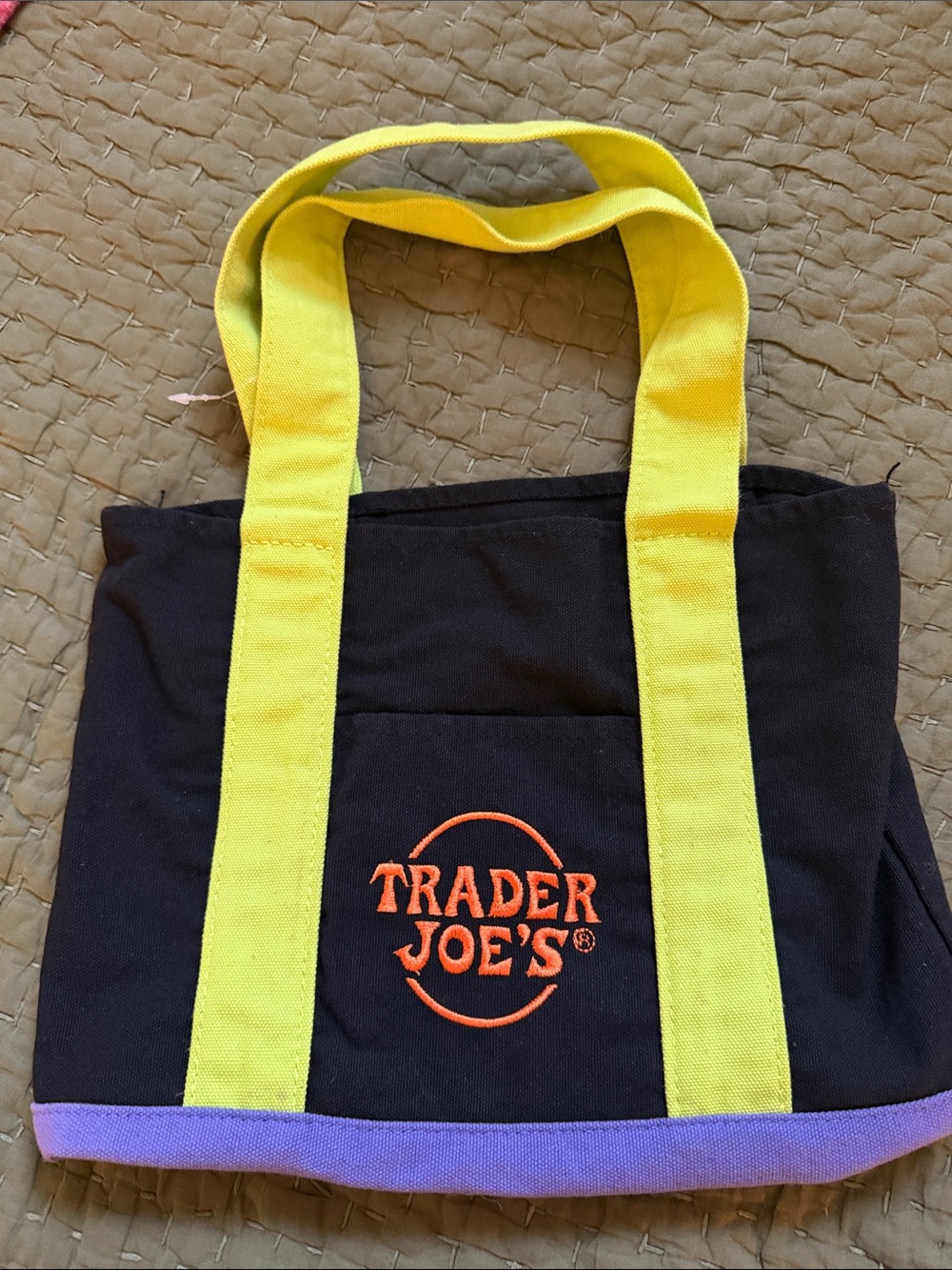 Trader Joe's Black Canvas Tote with Yellow Handles